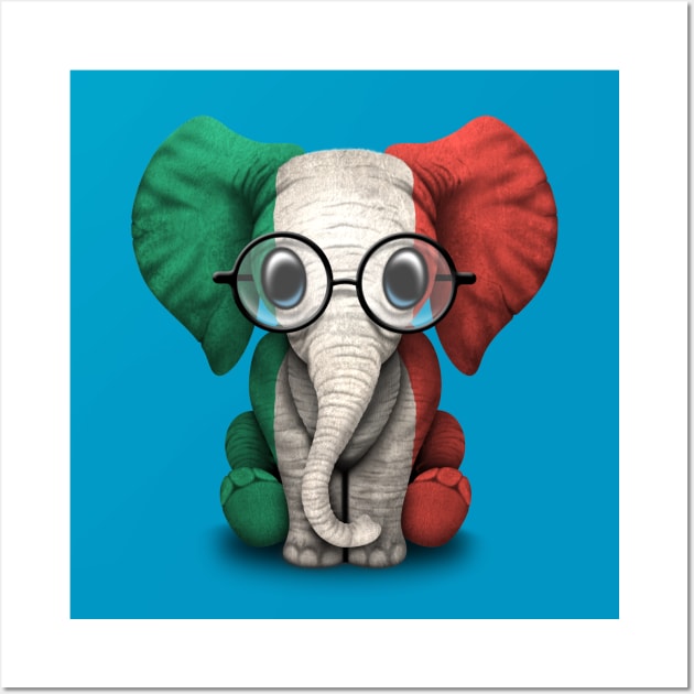 Baby Elephant with Glasses and Italian Flag Wall Art by jeffbartels